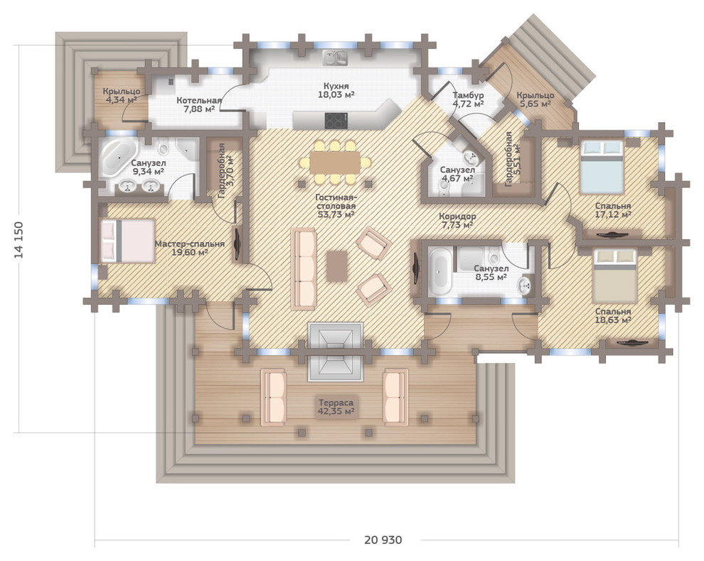 Проект дома из клееного бруса Д-204-232