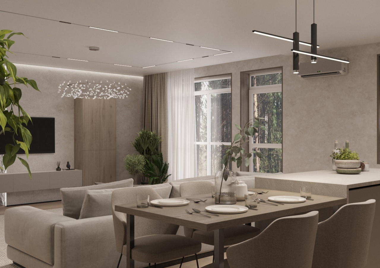 Современный дизайн кухни-гостиной