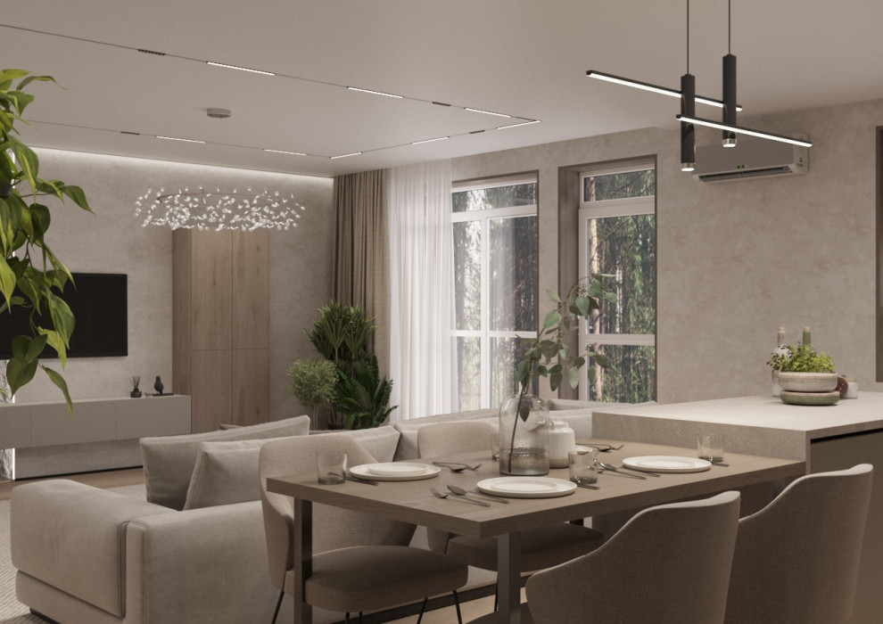 Современный дизайн кухни-гостиной