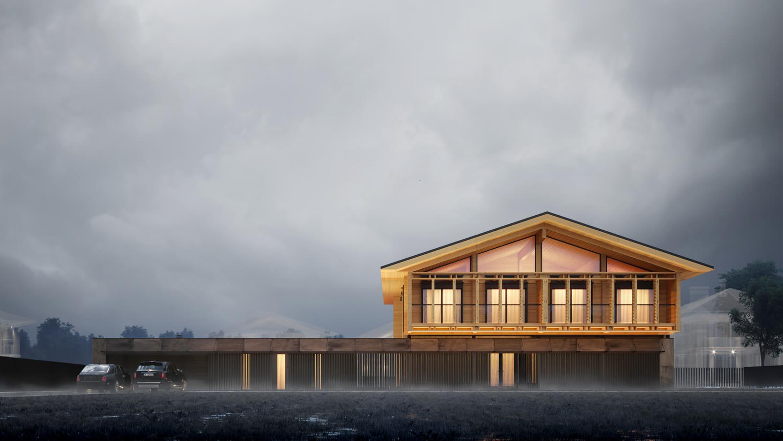 Индивидуальный жилой комплекс из дерева, камня и стекла / 650 м.кв