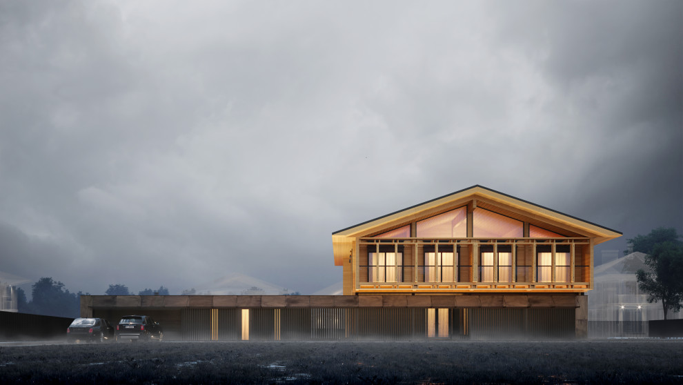 Индивидуальный жилой комплекс из дерева, камня и стекла / 650 м.кв