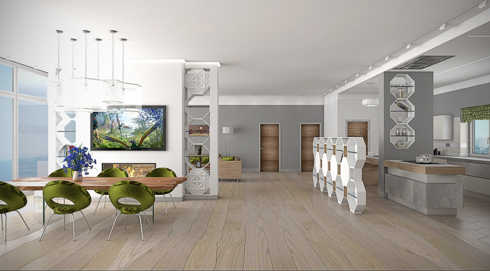 Кухня-гостиная-столовая.