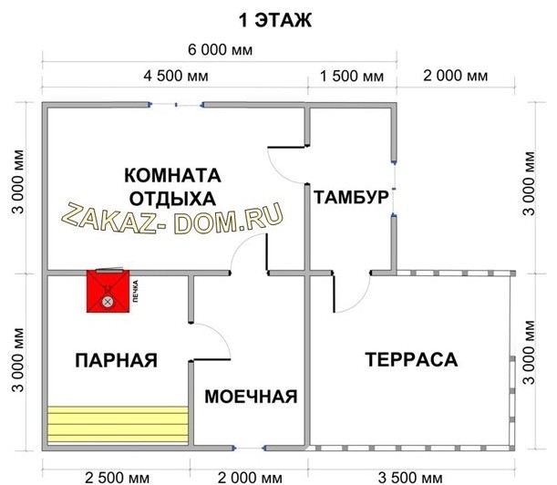 Баня из профилированного бруса (6х8 м) - Проект № Б-28