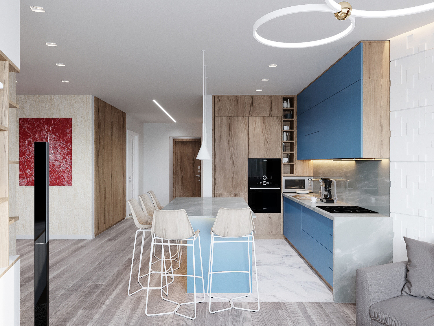 Квартира в минималистическом стиле 80 м^2 «ЖК Лазурные небеса» г.Казань