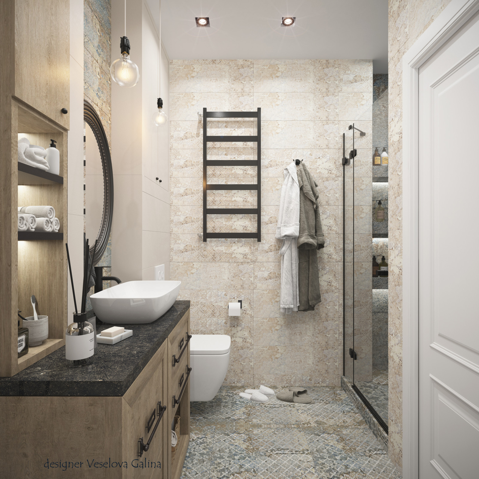 Ванная комната Бежевая Скандинавия