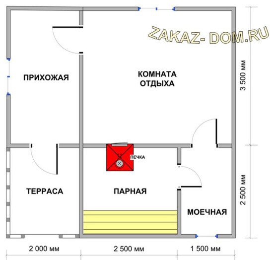 Баня из профилированного бруса (6х6 м) - Проект № Б-26