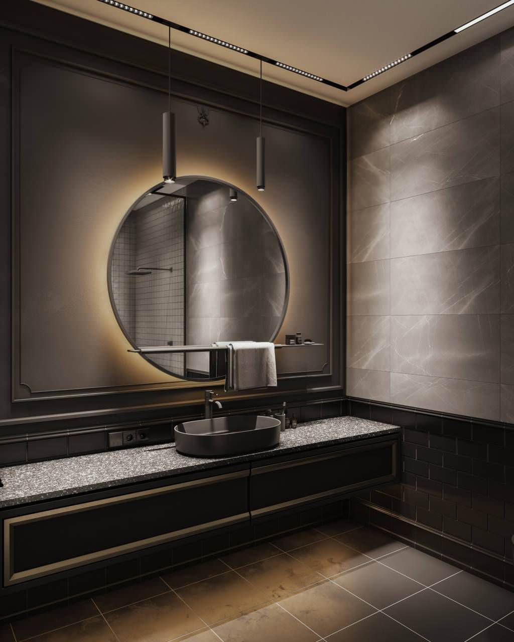 Black interior for a bachelor in St. Petersburg, 75m2