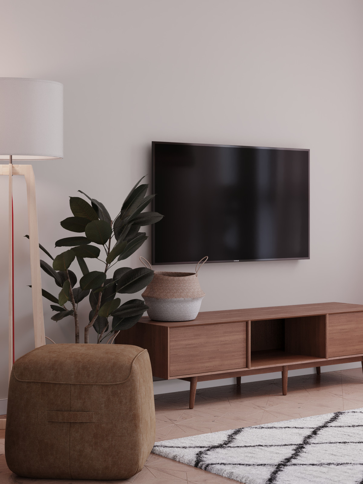 3D визуализация двухкомнатной квартиры в скандинавском стиле