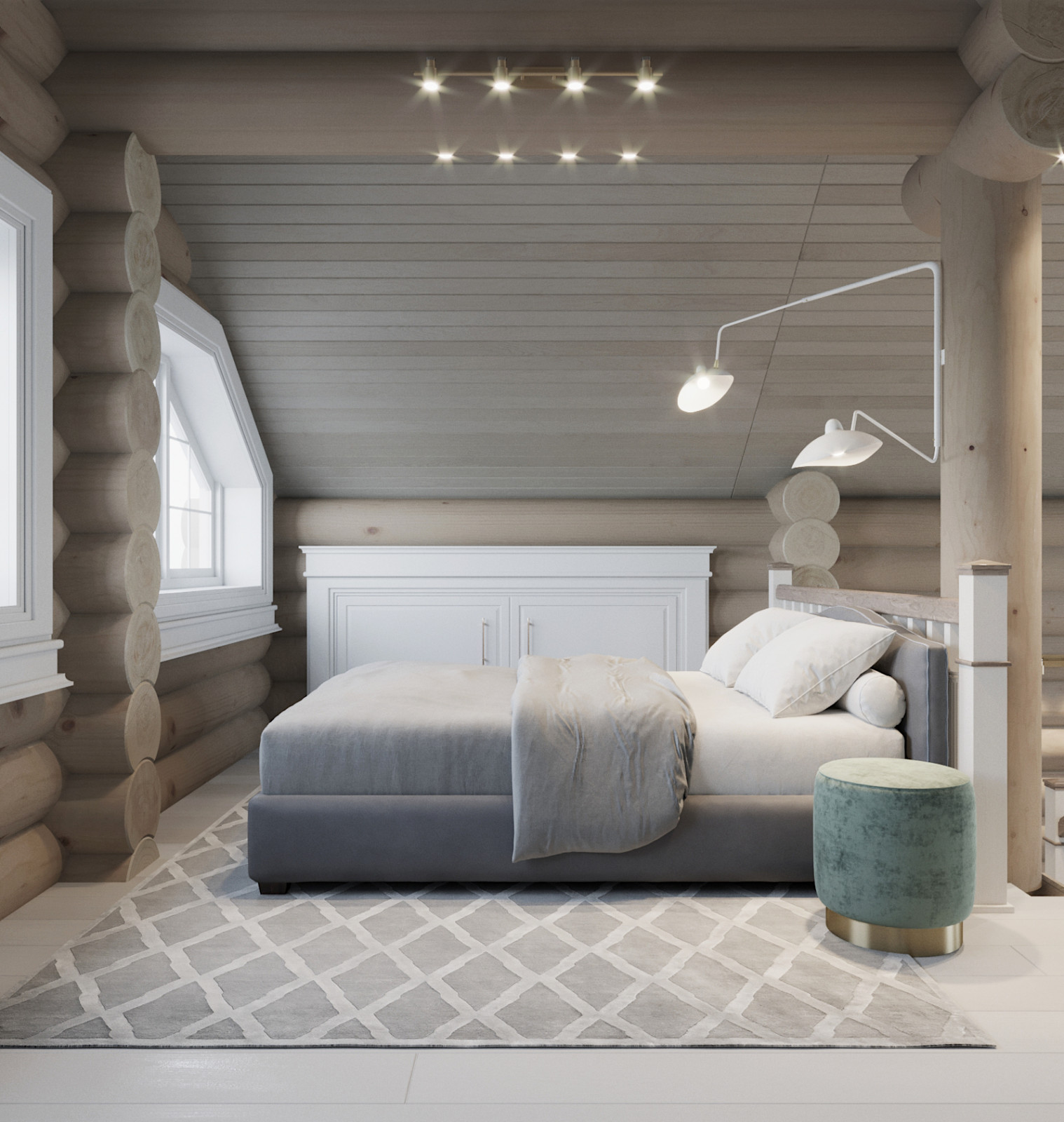 Проект интерьера загородного бревенчатого дома в стиле неоклассика