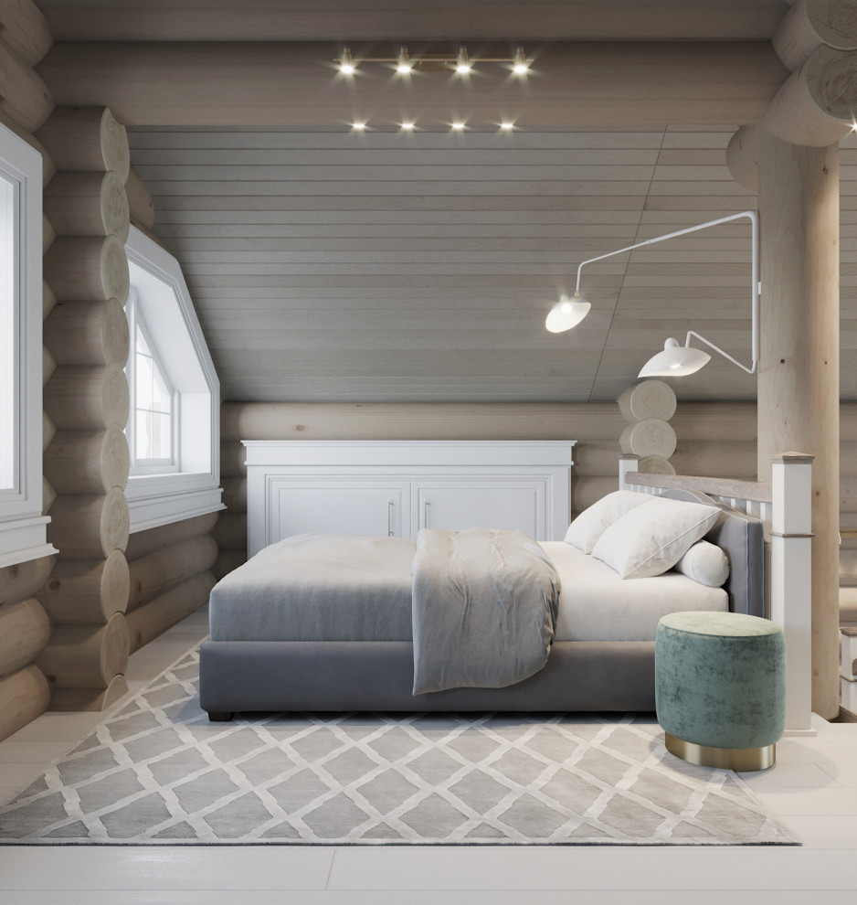 Проект интерьера загородного бревенчатого дома в стиле неоклассика