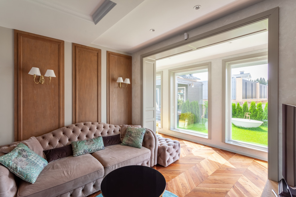 Стеновые панели в шпоне с накладным декором из массива