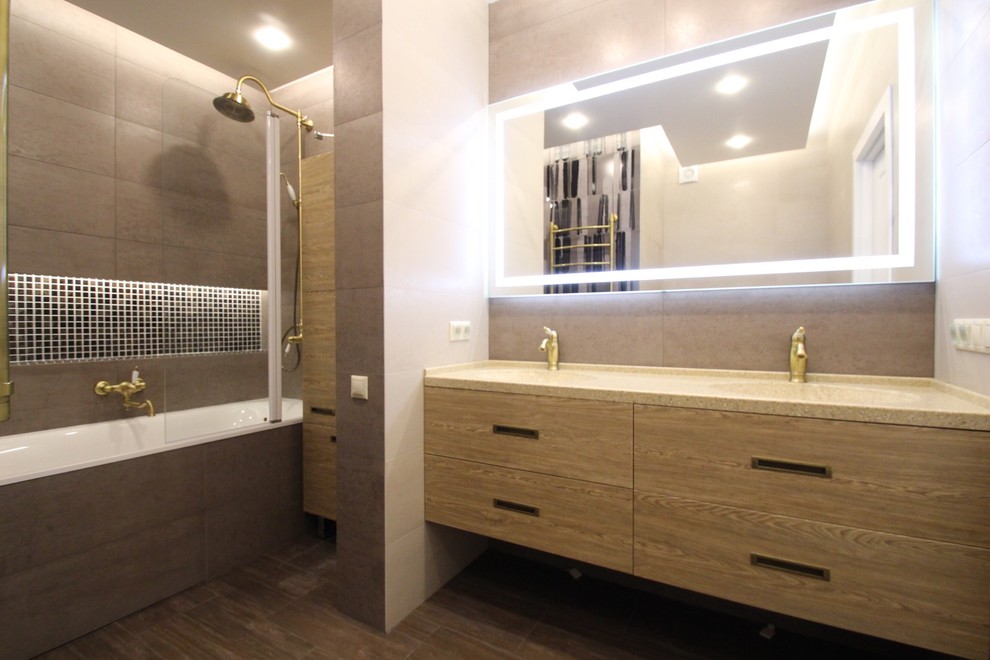 Санузел. Дизайн-проект и готовый результат.