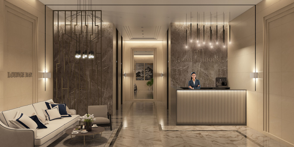 Интерьер холла в ЖК PRIME HOUSE