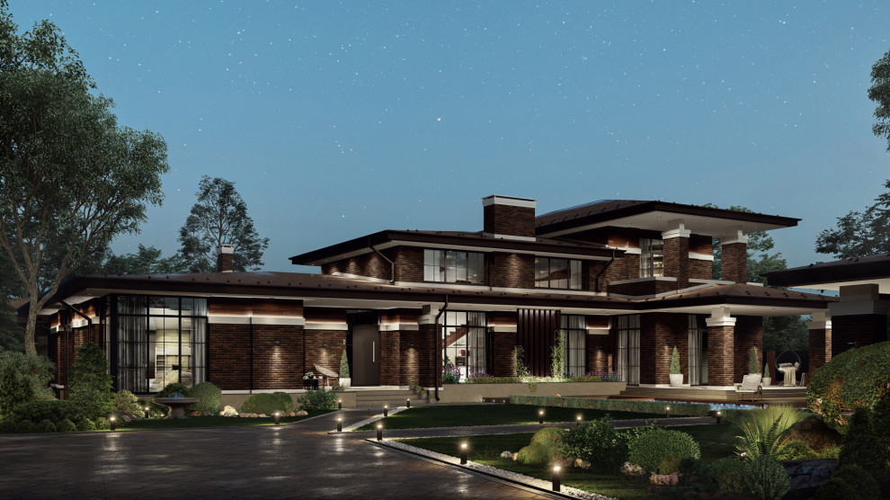 Обложка проекта: Дом, банный комплекс и гостевой дом в стиле Райт