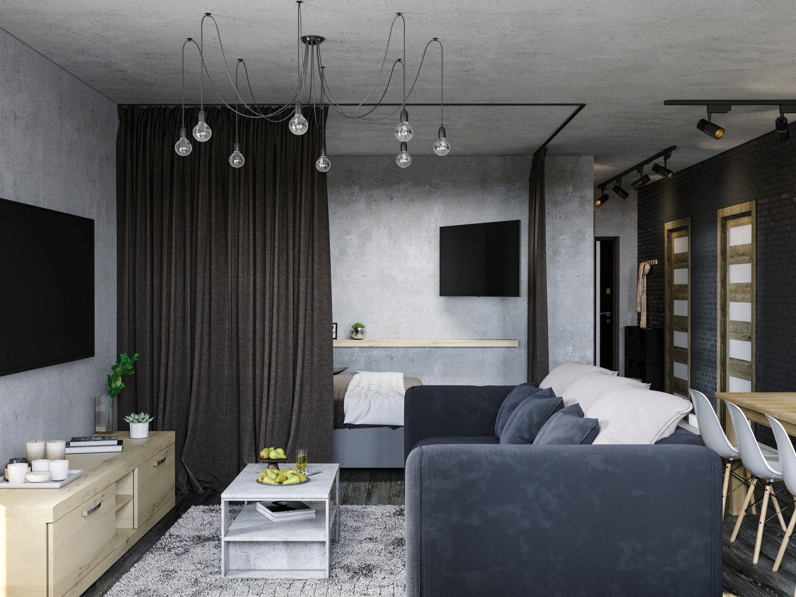 Квартира студия в стиле лофт для молодой пары в г.Ростов-на-Дону