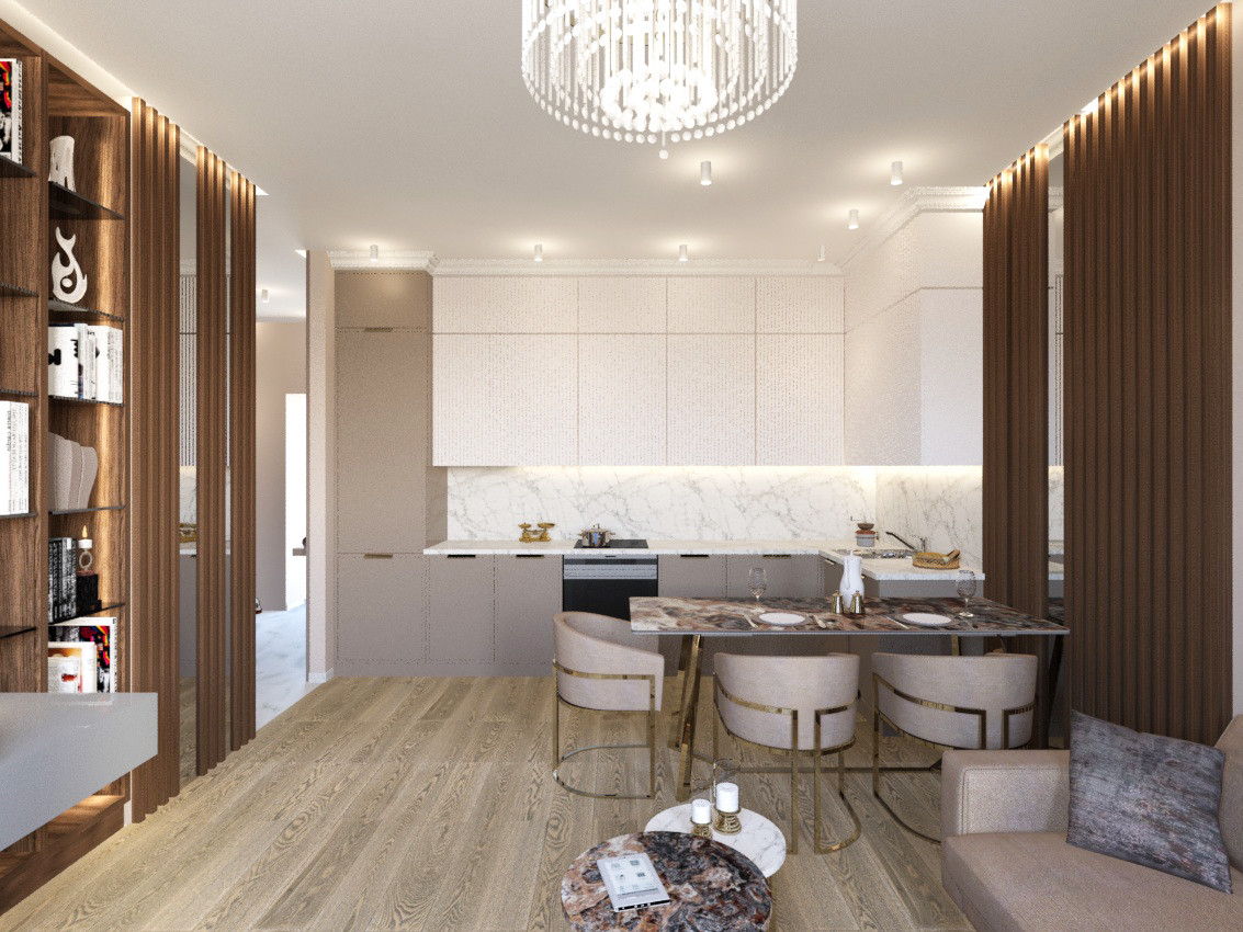 Квартира в современном стиле в ЖК "Хорошевский", гостиная-кухня