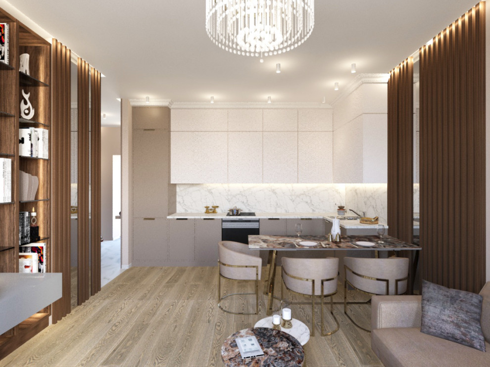 Квартира в современном стиле в ЖК "Хорошевский", гостиная-кухня