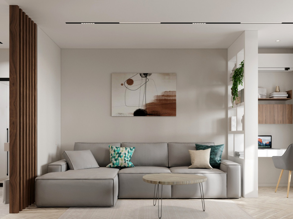 Обложка проекта: Гостиная с рабочей зоной в ЖК "Нахабино"