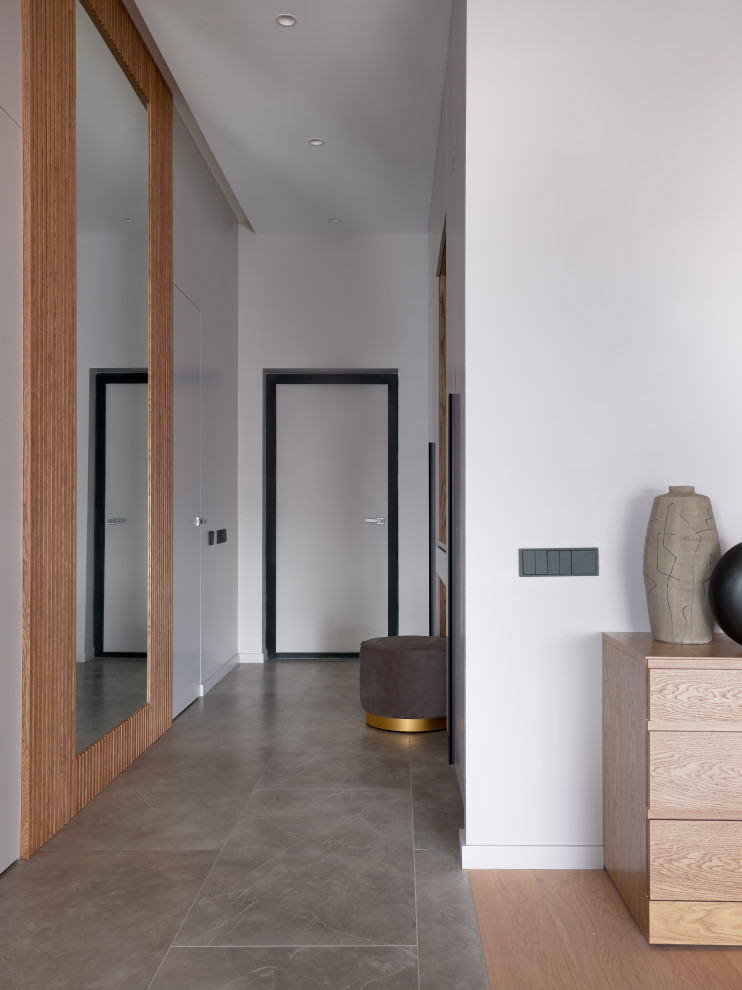 Монохром с деревянными акцентами.Дизайн Анастасия Волчкова.Публикация Elle Decor