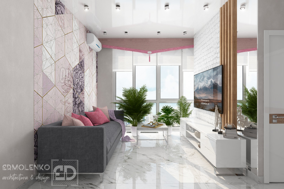 Обложка проекта: Квартира в Сочи ЖК "Раз, два, три". Гостиная, кухня.