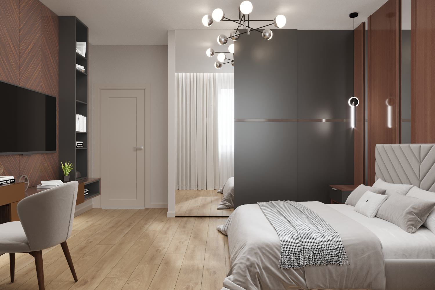 спальня в темных тонах