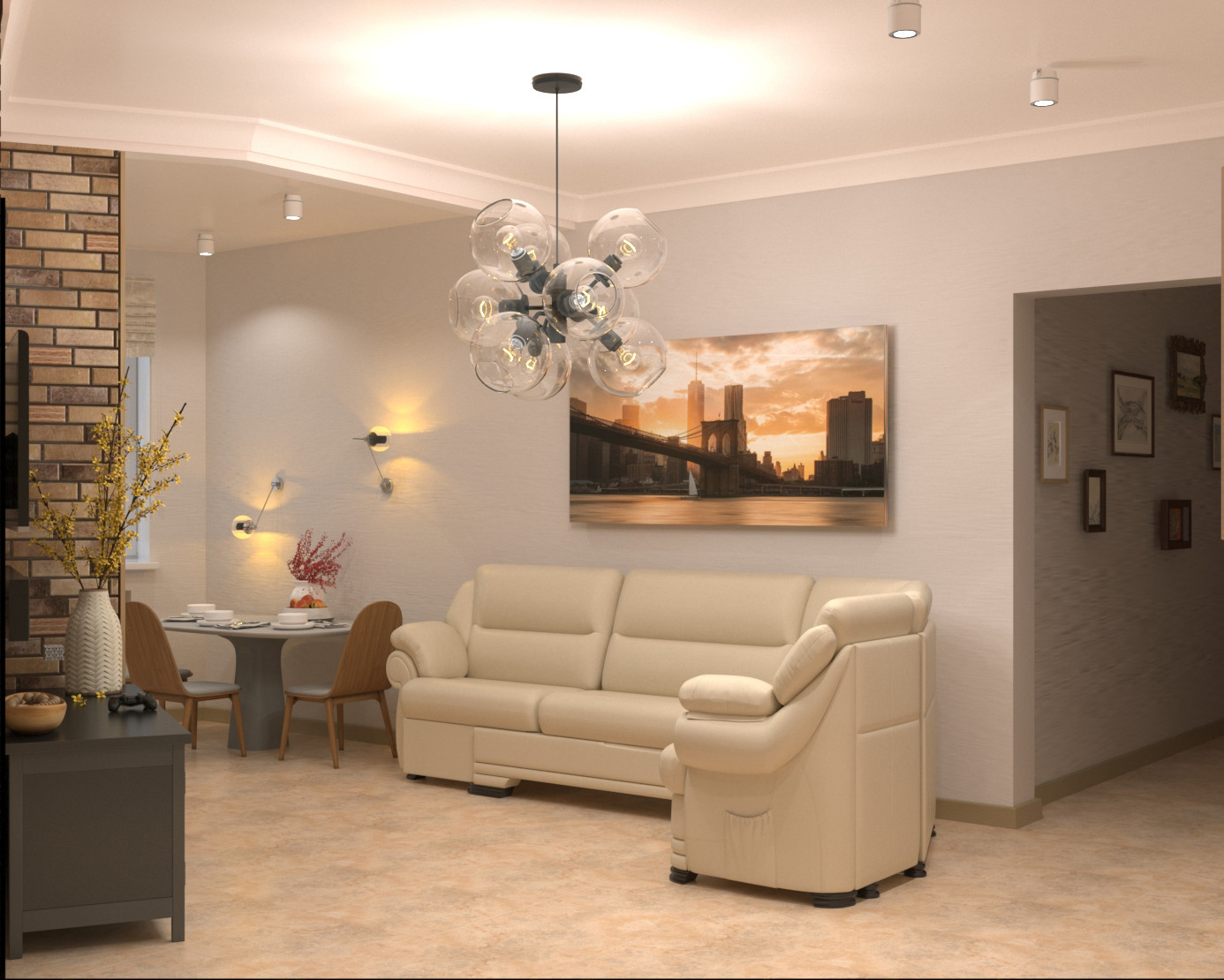 Кухня-гостиная сложной конфигурации