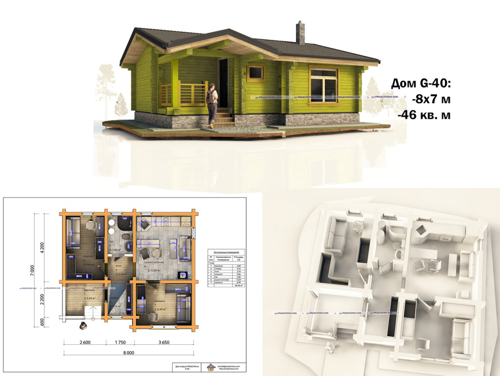 Обложка проекта: Деревянный дом из бруса с печью камином