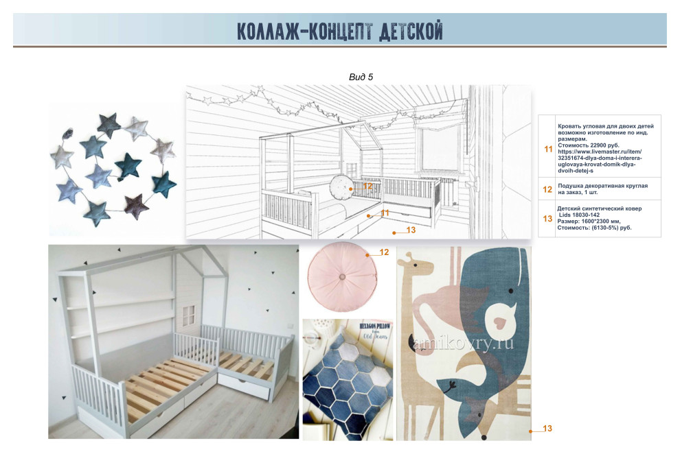 Примеры эскизного (неполного) проекта детской комнаты в загородном доме
