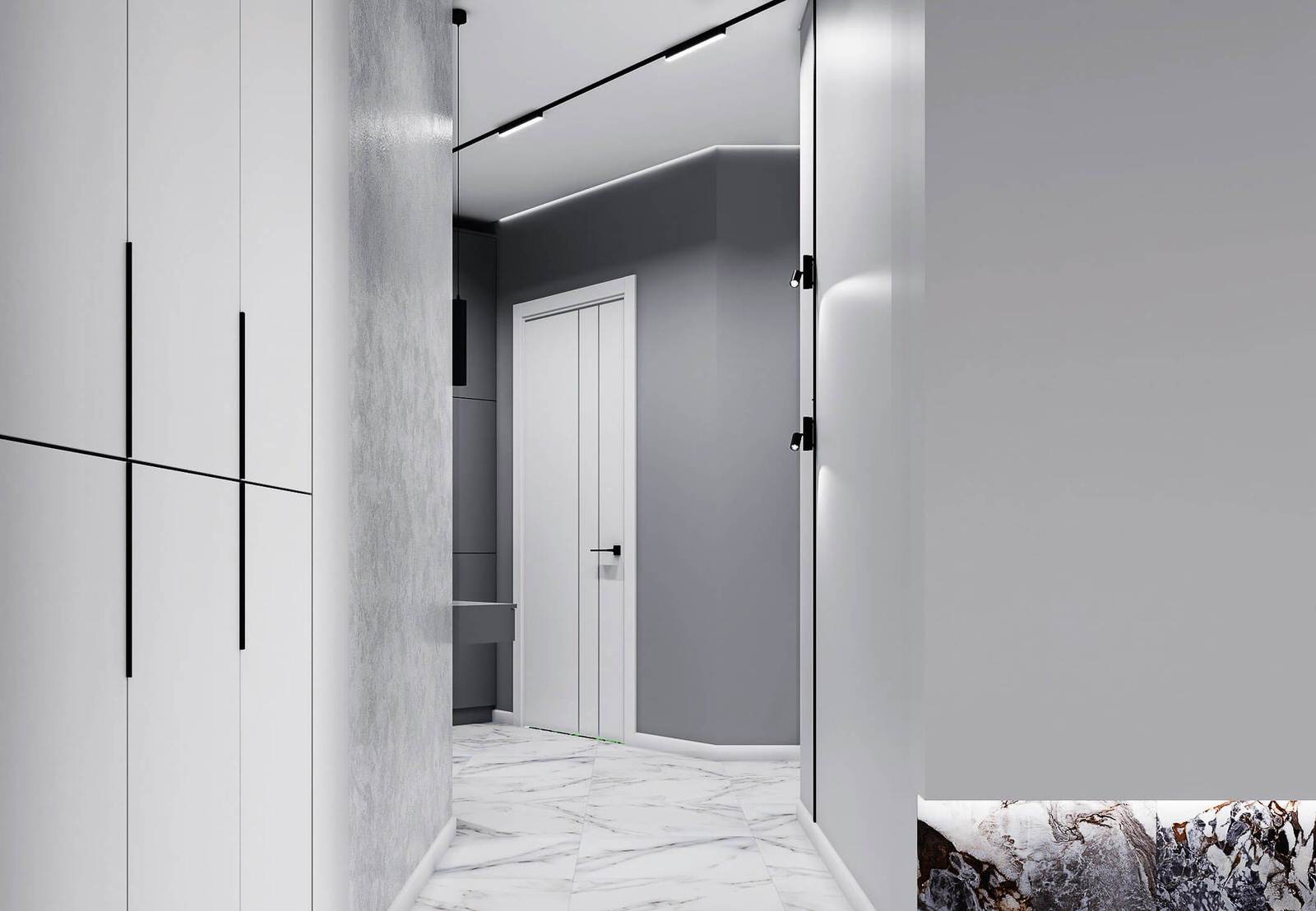 Современный дизайн в серых тонах, ЖК Панорама