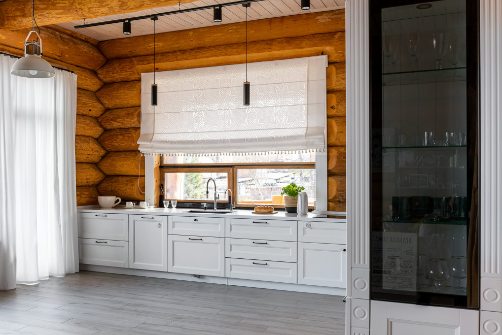 Кухня в скандинавском стиле для бревенчатого дома