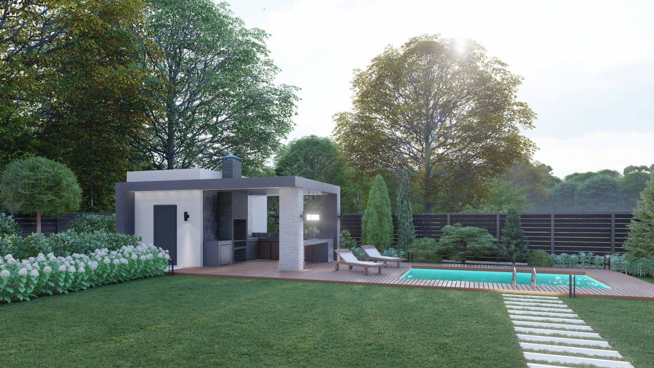 Проект современного дома и участка