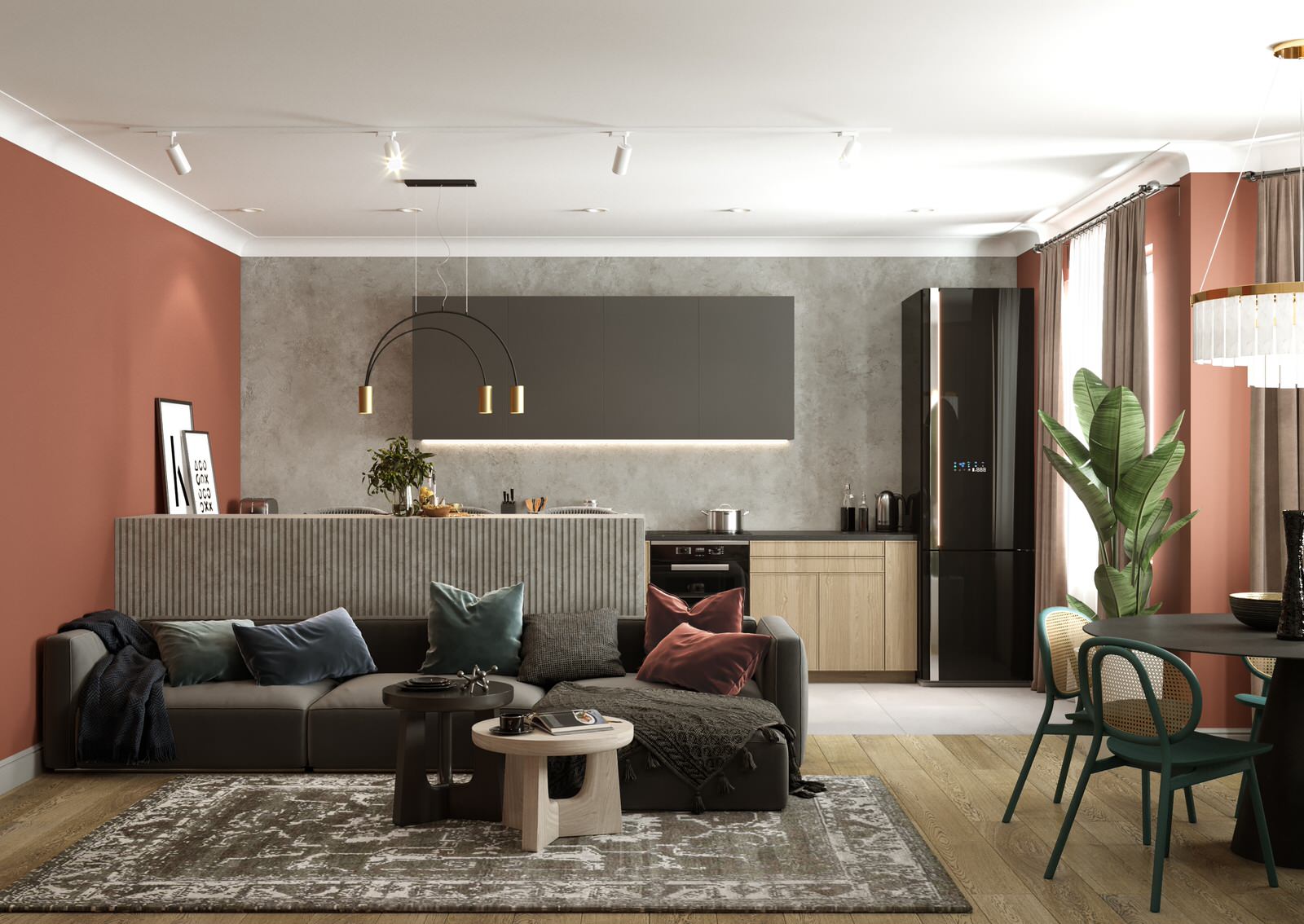 Обложка проекта: Квартира с монстерой и бетоном. Площадь 80 м2