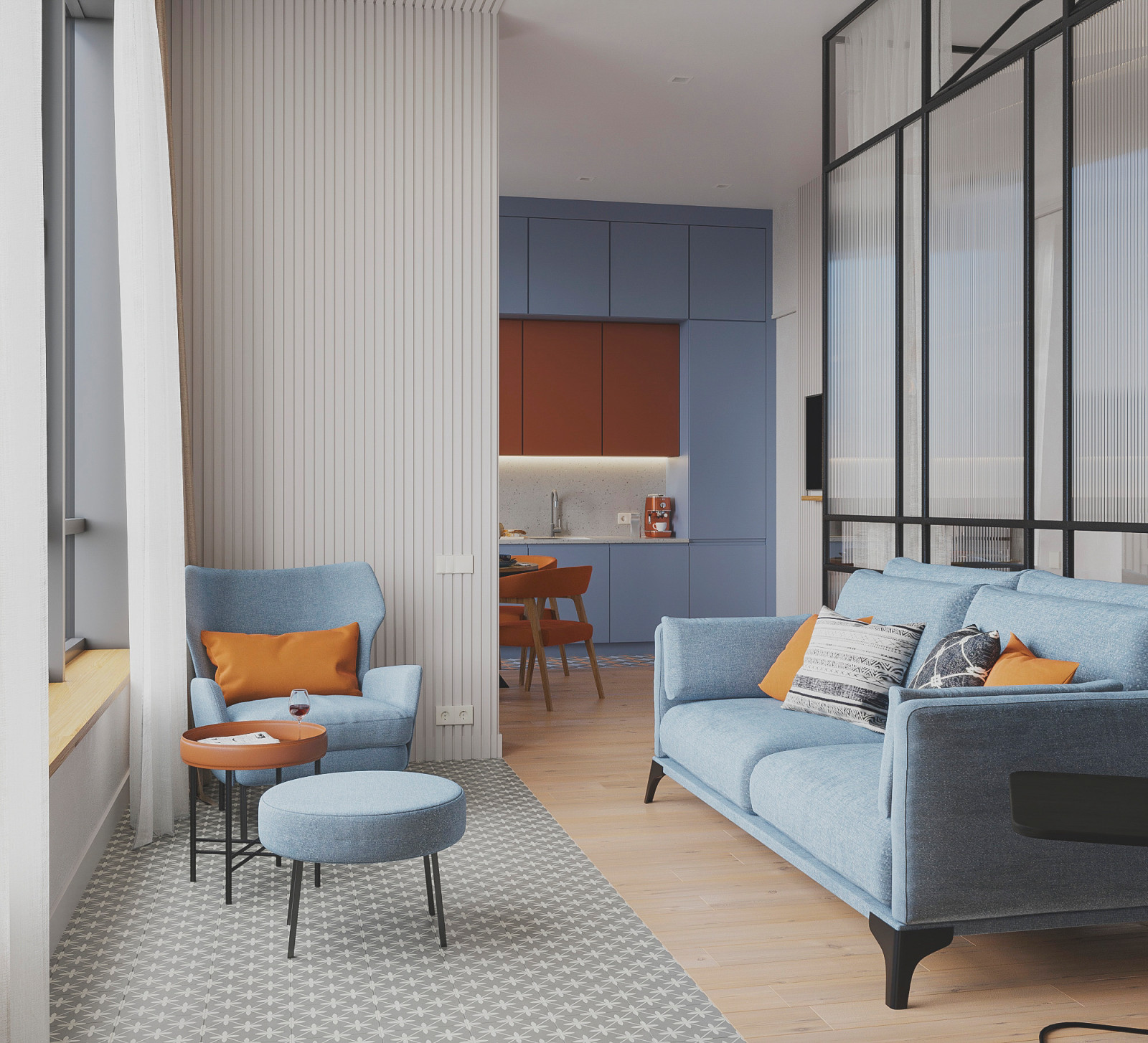 Оранжевое настроение. Квартира с панорамным видом 70 кв.м. в ЖК Дыхание