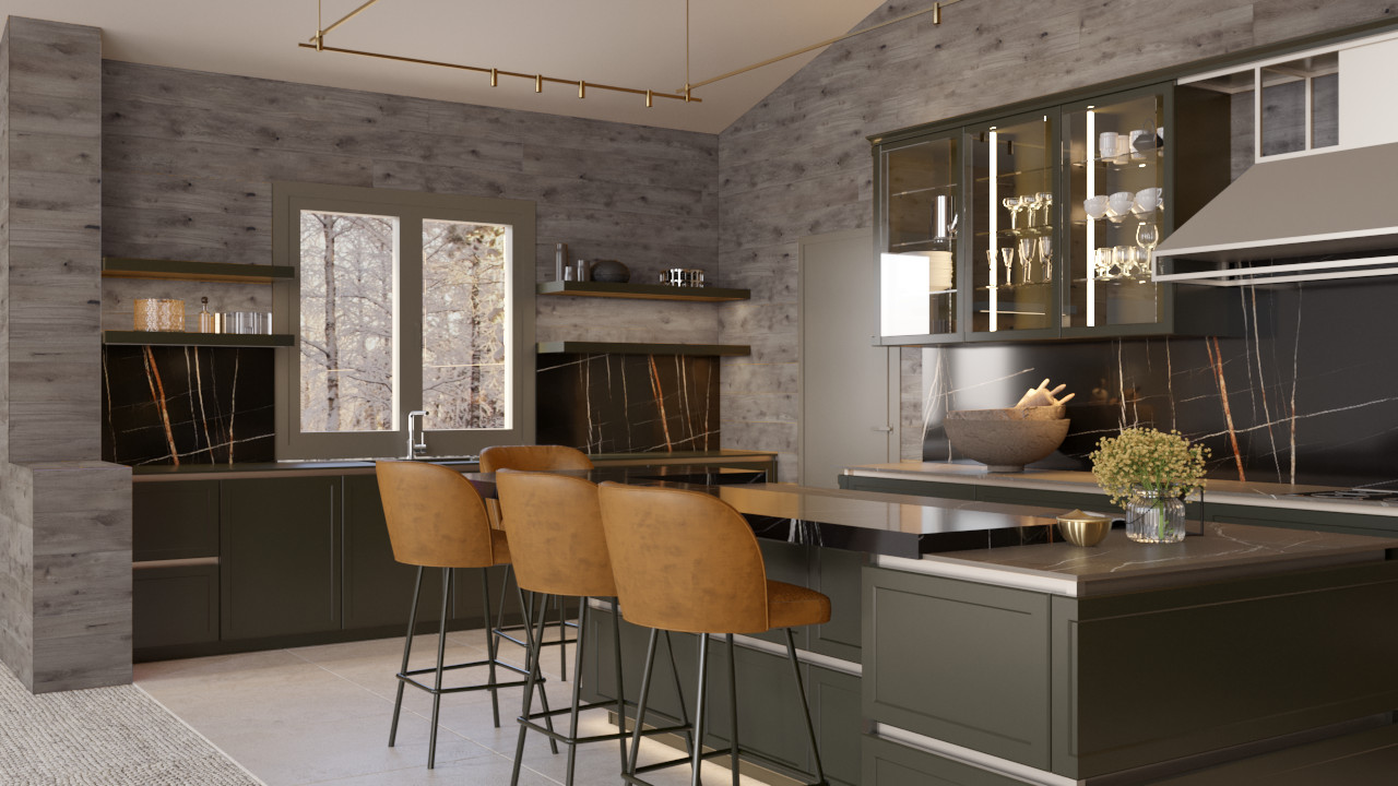 Большая кухня в загородном доме