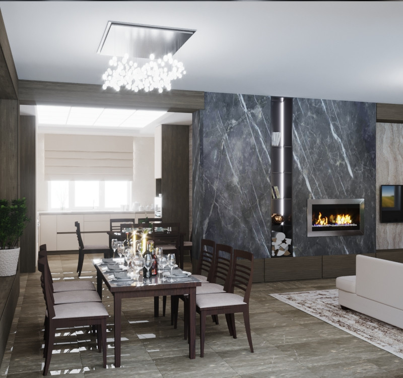 300 кв, кухня студия