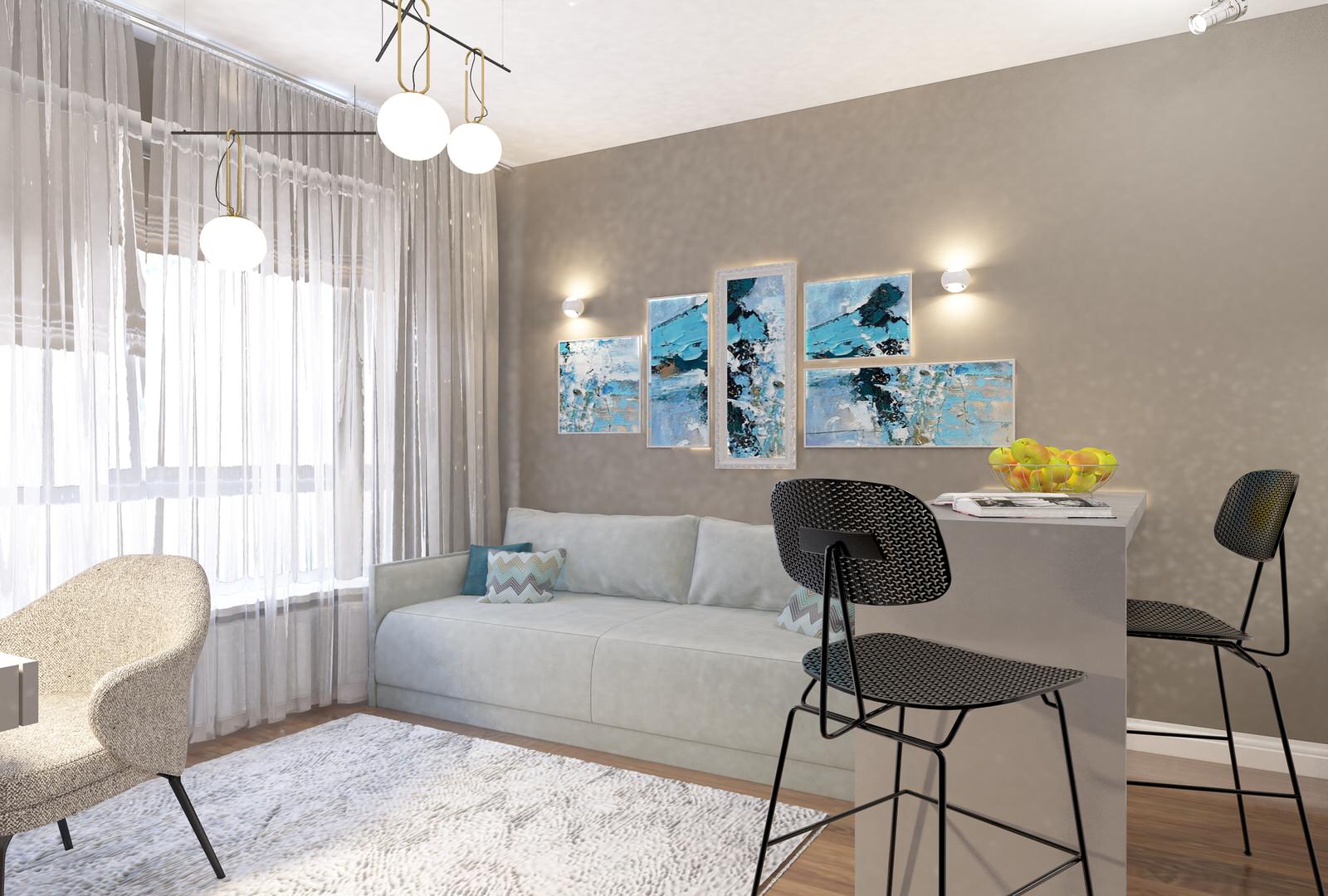 дизайн квартиры 19 кв.м  г.Москва ЖК "Полярная 25"