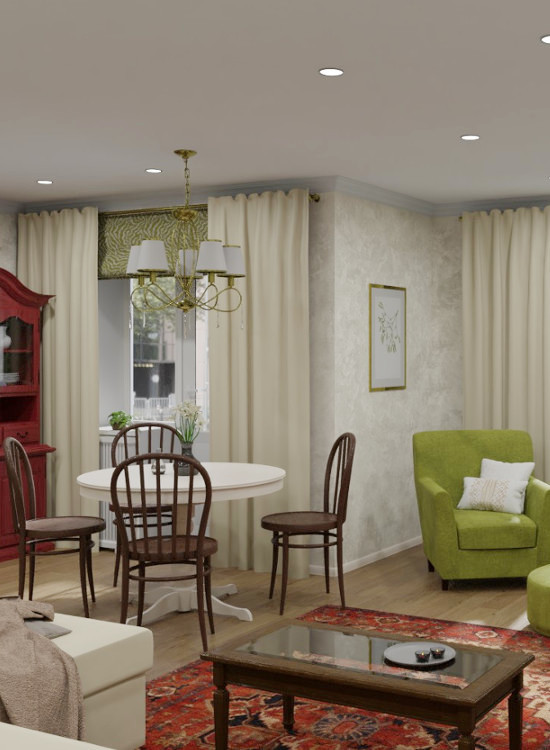 Обложка проекта: Оливковая кухня-гостиная