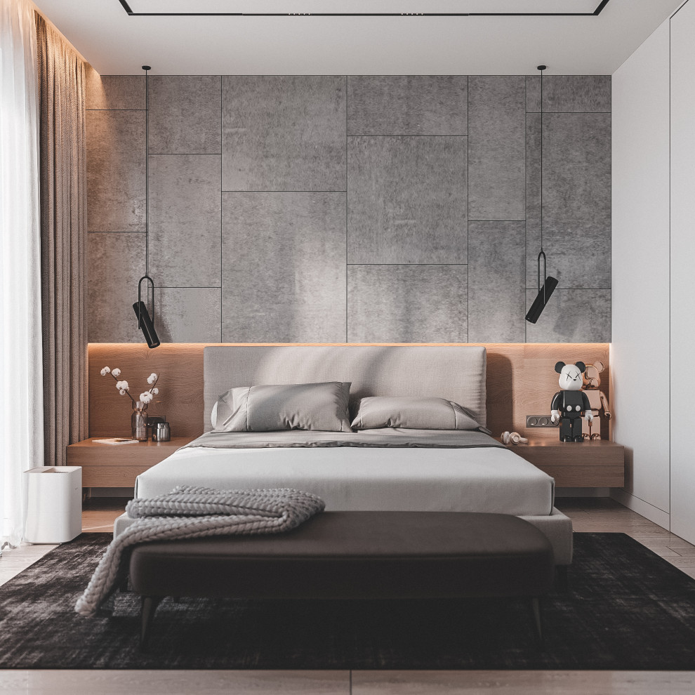 Обложка проекта: Современная светлая спальня с гардеробом