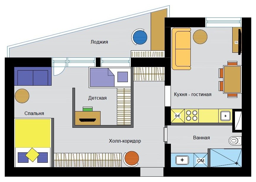 Перепланировка: Двухкомнатные квартиры в домах серии II-68-04