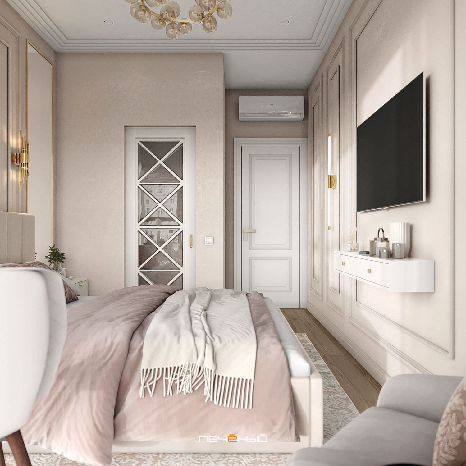 2024 Дизайн 3-х комн. квартиры в стиле неоклассика, 71 м², ЖК RDD