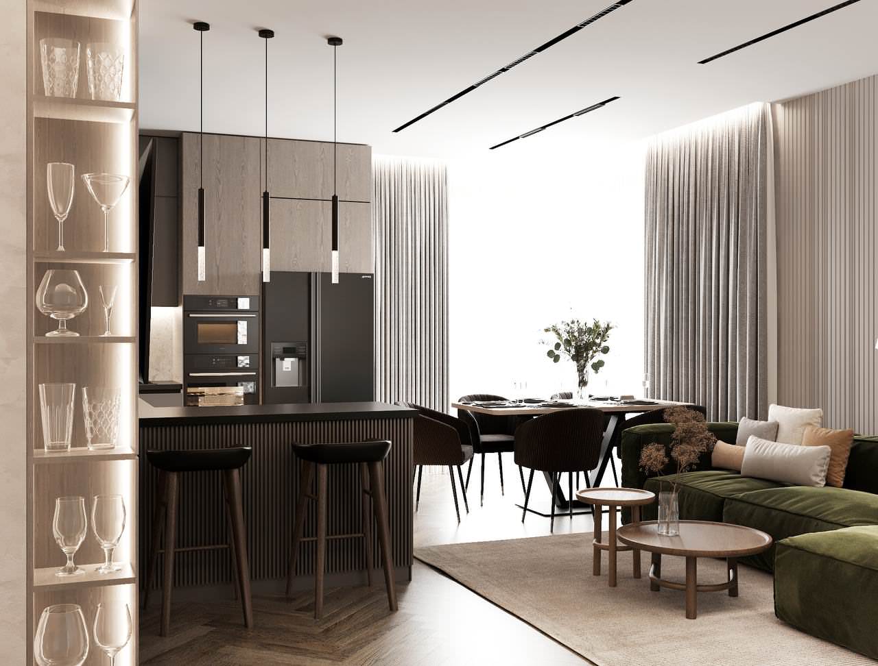 ДИЗАЙН ПРОЕКТ С ОЛИВКОВЫМИ ОТТЕНКАМИ