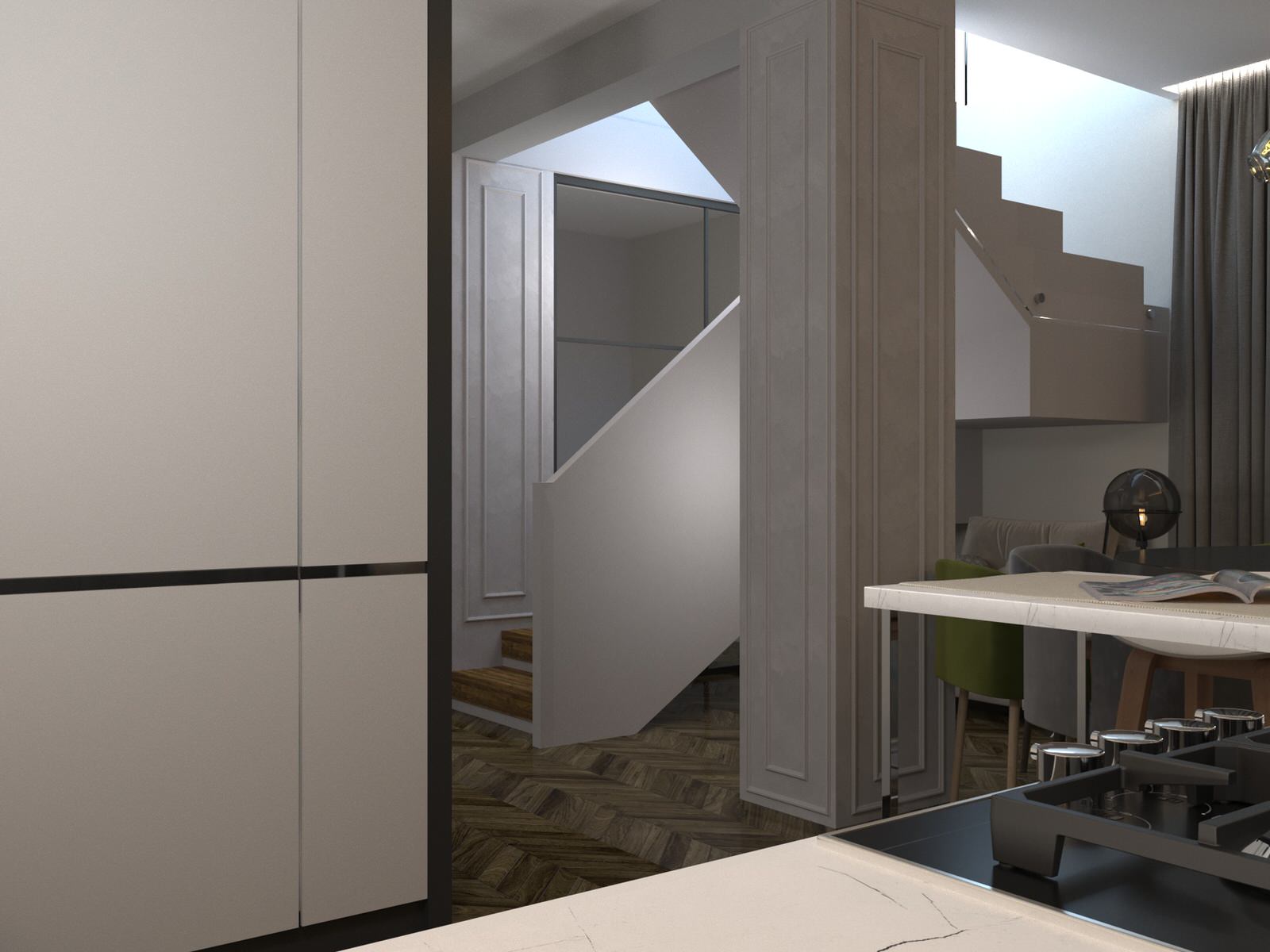 Кухня-гостиная в проекте " Таунхаус для большой семьи"