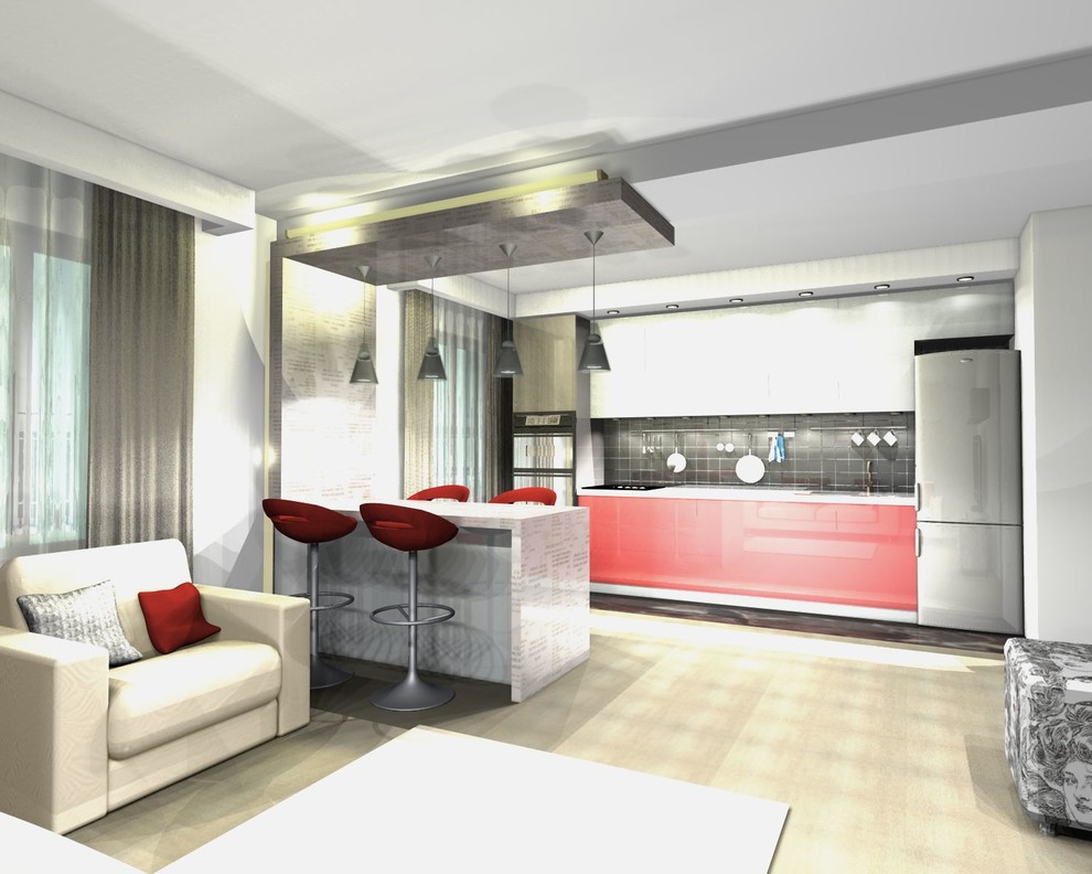 Единое пространство небольшой квартиры в 2-х вариантах