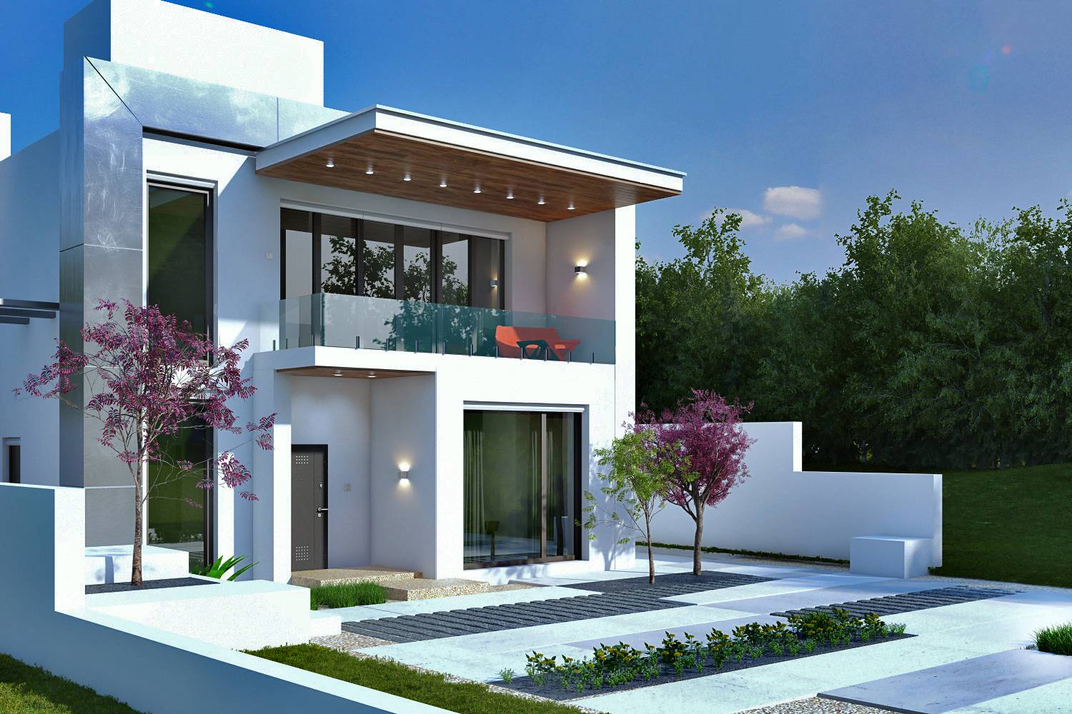 Проект загородного дома, в современном стиле с видом на холмы и реку