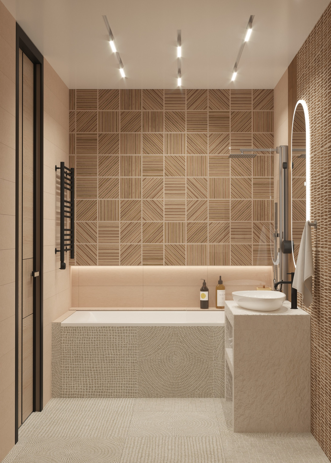 Ванная в стиле ваби-саби/этно из дизайн-проекта в ЖК Спортивный парк, Москва