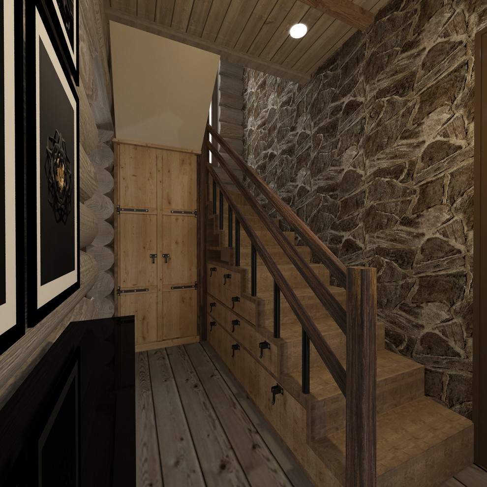 Интерьер дома из сруба в стиле шале (первый этаж)