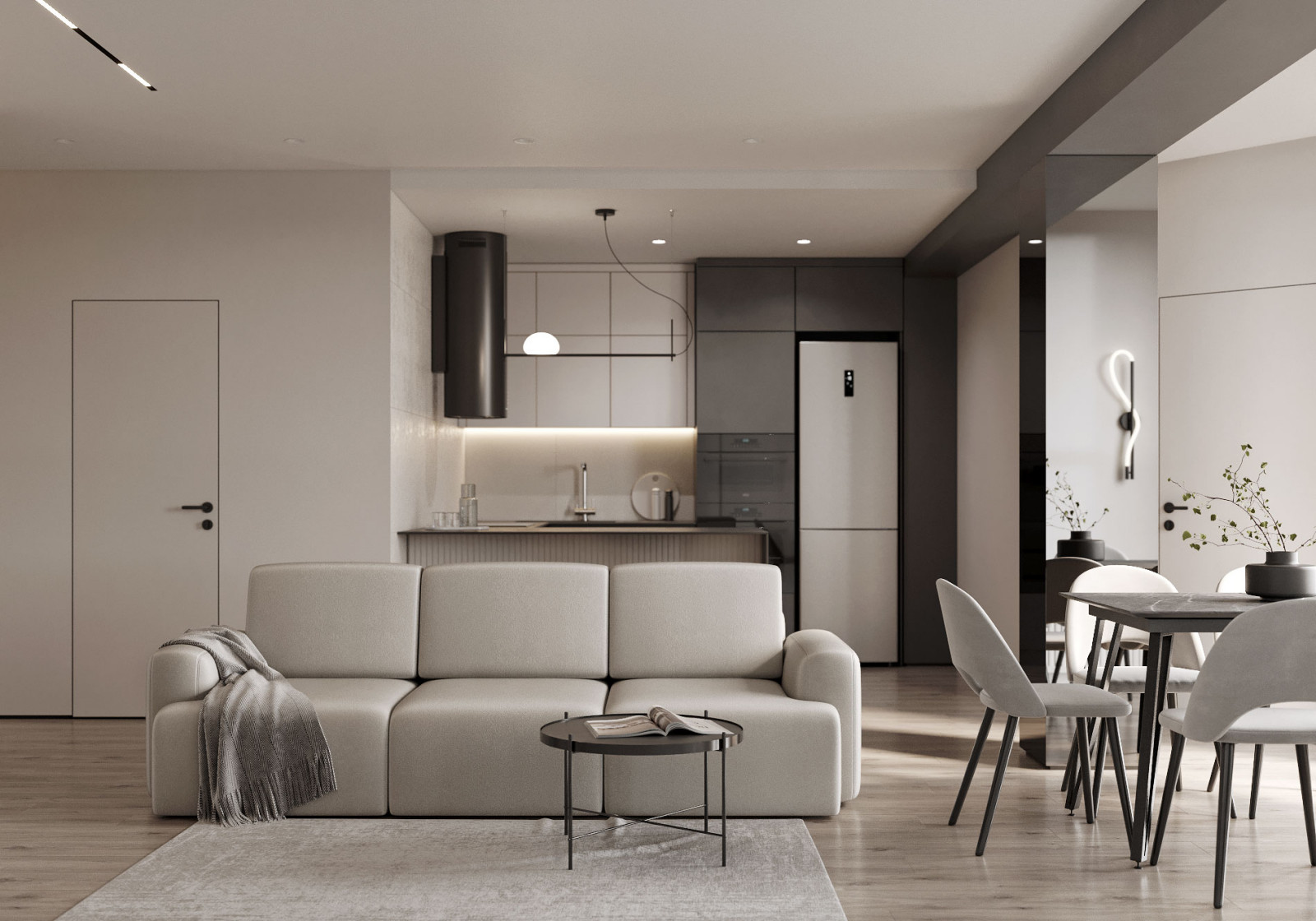 Обложка проекта: Монохромная кухня - гостиная