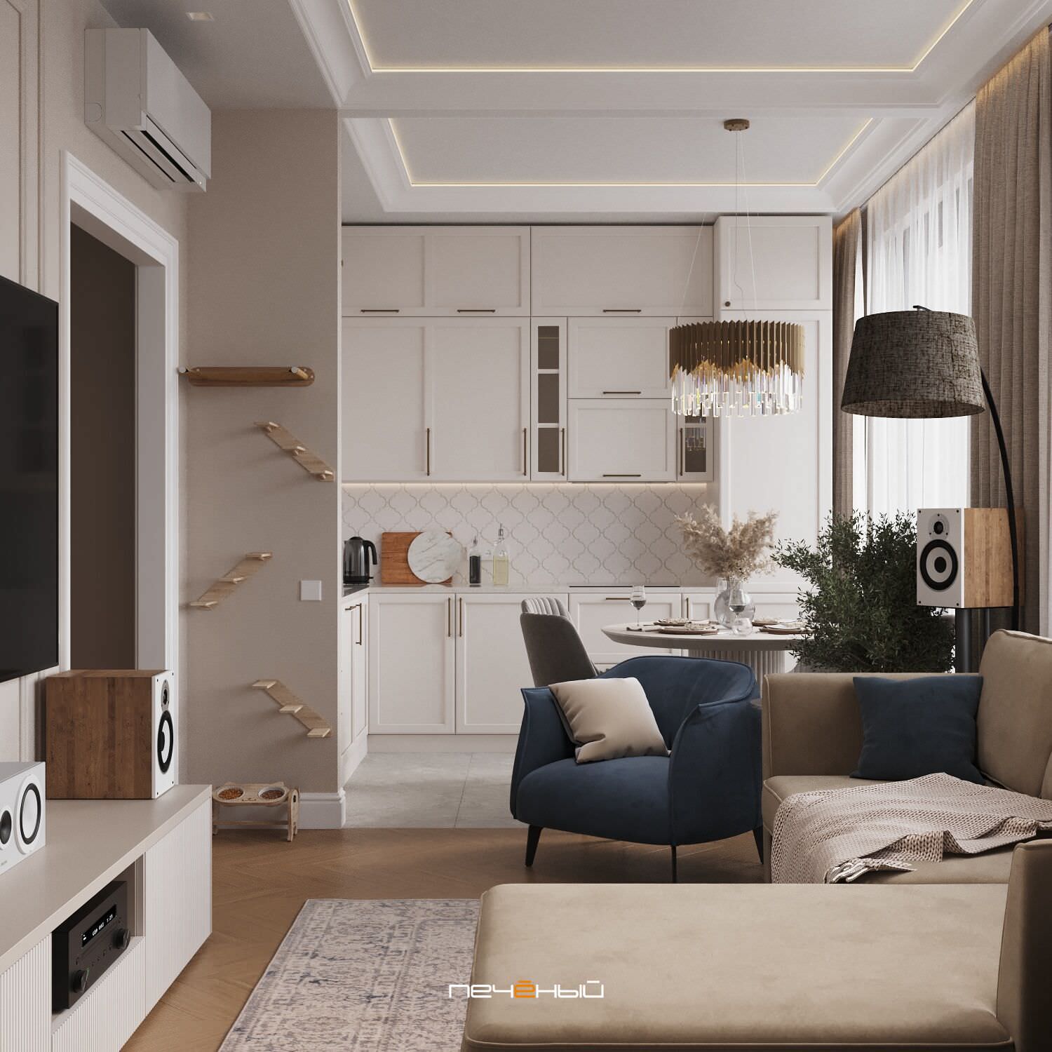 2024 Дизайн 3-комн. квартиры в стиле неоклассика, 74 м², Москва, ЖК ILove