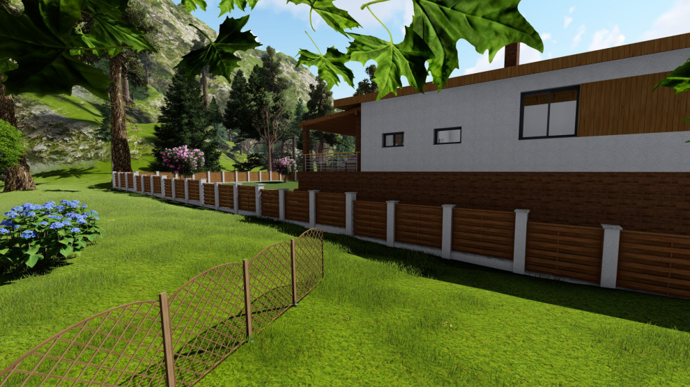 Дом на уклонном участке с цокольным этажом, и открытой терассой