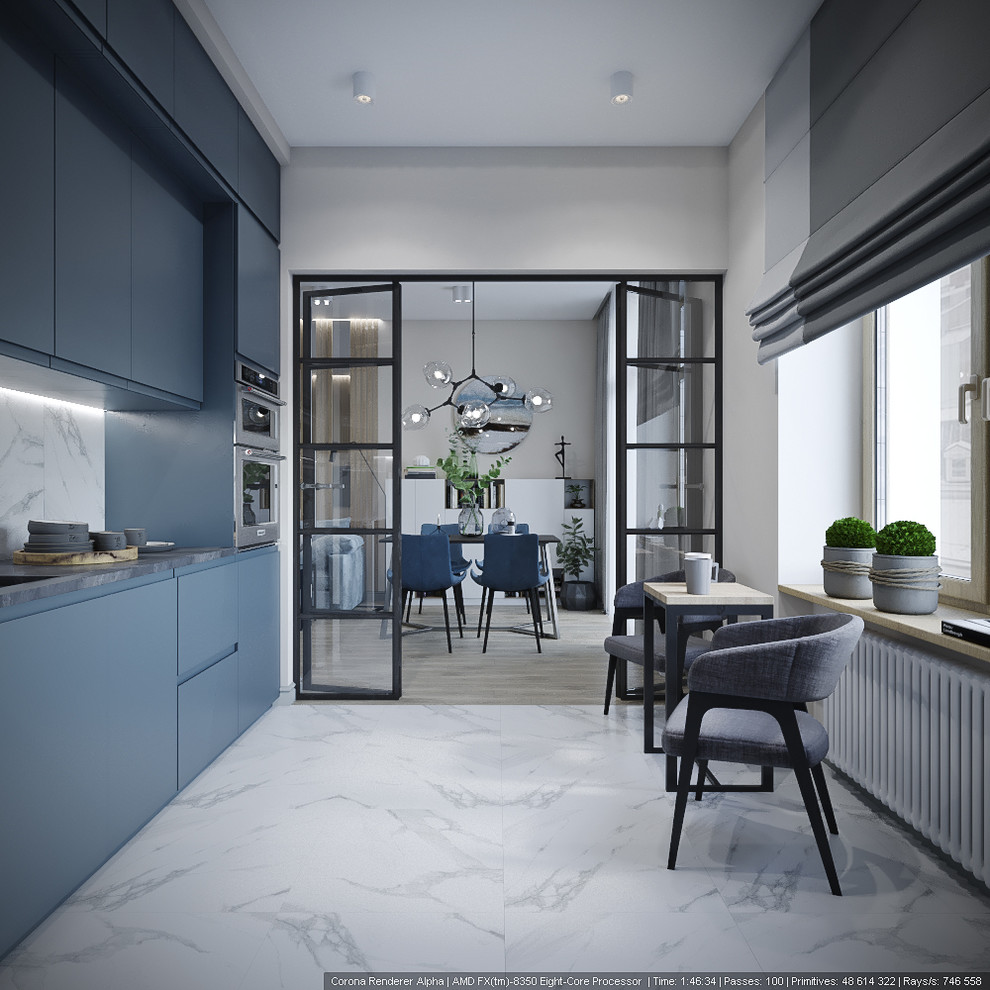 Современный стиль в синих тонах. Квартира в Сталинском доме.